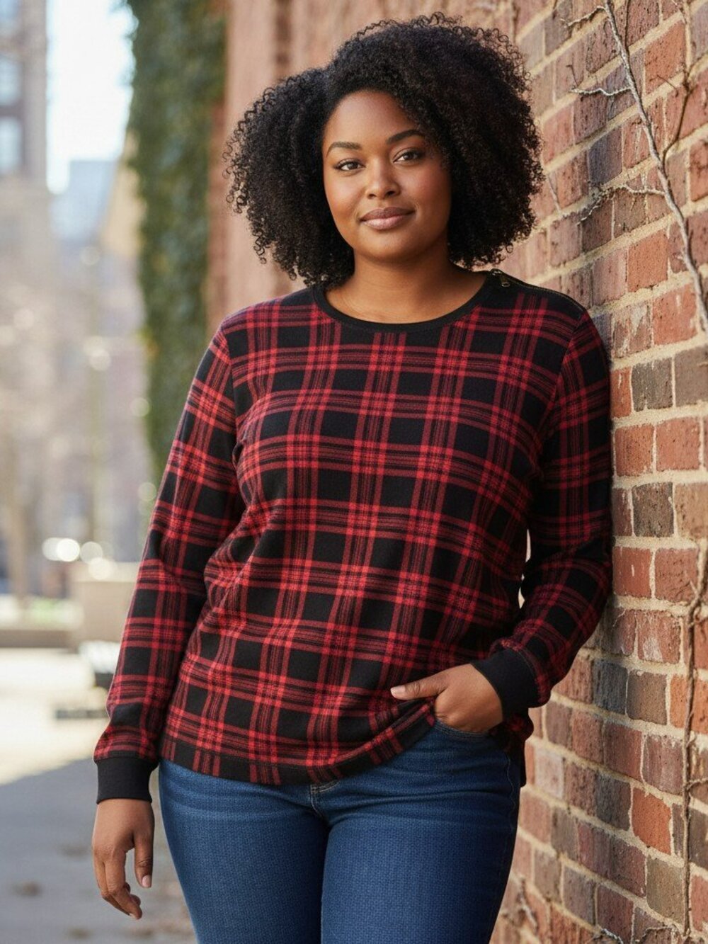 Lauren Jeans Co Ralph Lauren Womens 3X Red Buffalo Plaid Long Sleeve Top Shirt